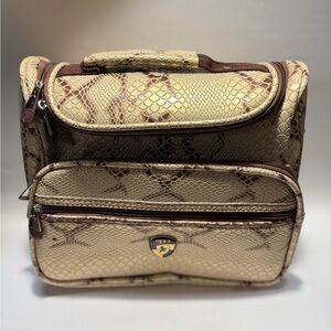 Heys | Luxe Midsize Faux Snakeskin Vanity Case Makeup Toiletries Bag - Cream